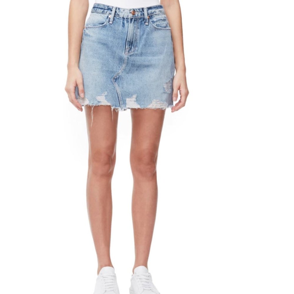 Good American Distressed Denim Miniskirt
